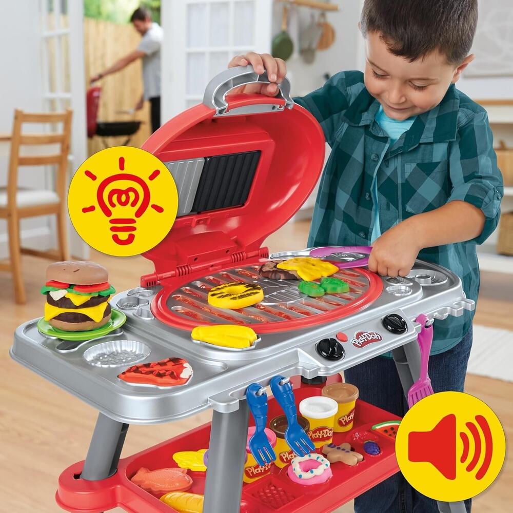 Play-Doh Sizzlin' Grill Playset with Lights & Sounds, 17 Accessories, BBQ Toys - Picture 3 of 7